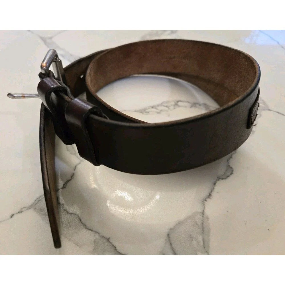 Polo Ralph Lauren Genuine Leather Belt Mens 36 Brown Silver Tone Buckle Pony